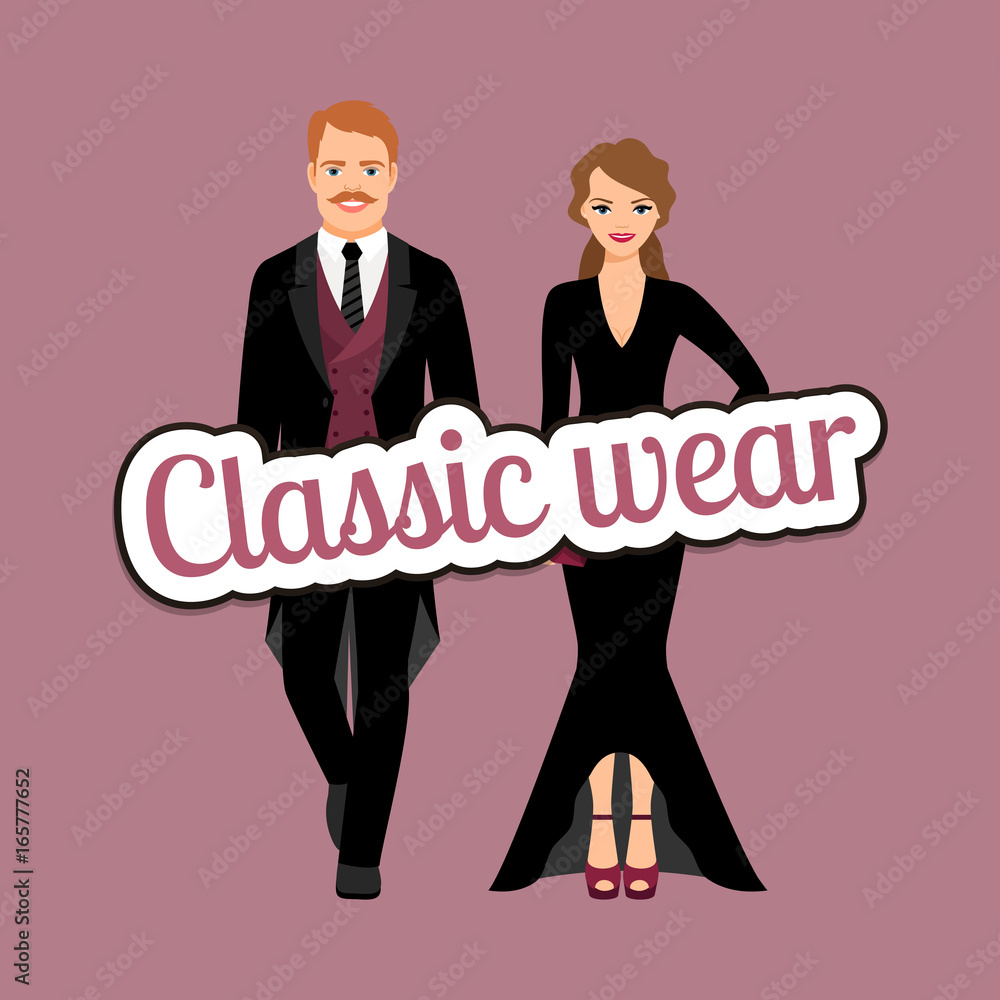 People in classic evening fashion outfit People in classic evening fashion outfit