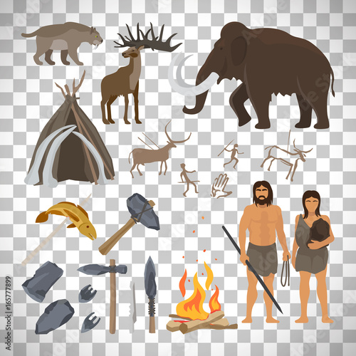 Stone age icons on transparent background