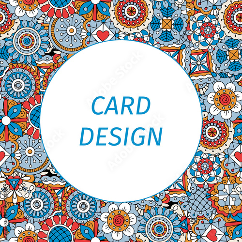 Card design with mandala style flowers
