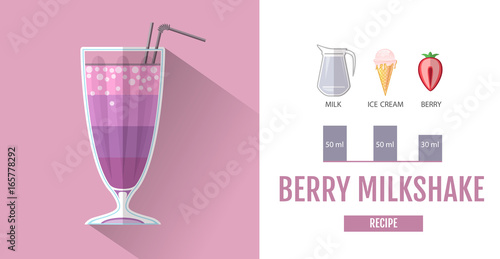 Flat style cocktail menu design. Cocktail milkshake recipe