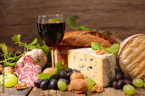 red wine with cheese and salami