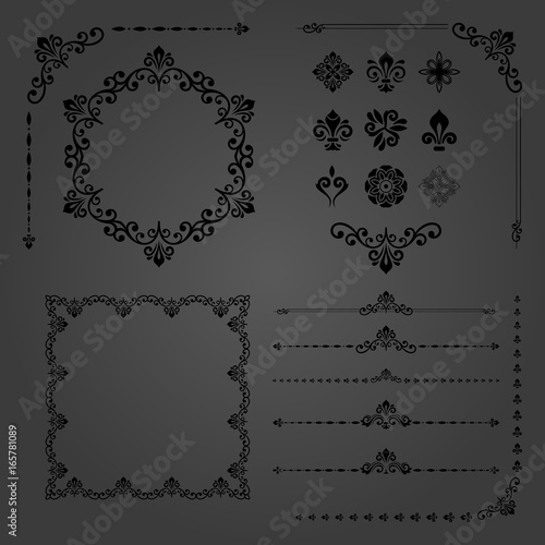 Vintage set of classic elements. Different elements for decoration and design frames  cards  menus  backgrounds and monograms. Classic patterns. Set of vintage patterns