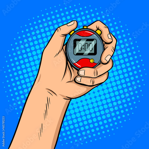 Hand with stopwatch pop art vector illustration