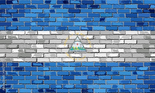 Flag of Nicaragua on a brick wall - Illustration, 
Abstract grunge background vector