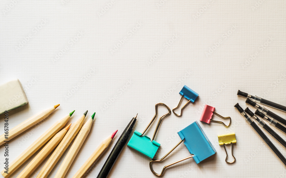 stationary close-up. school supplies on white stationary close-up. school supplies on white