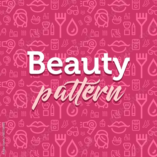Beauty pattern illustration with vector outline simple flat icons on texture background