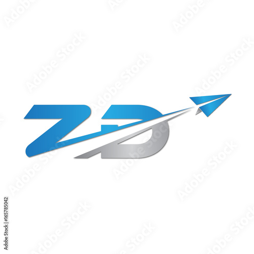 ZD initial letter logo origami paper plane