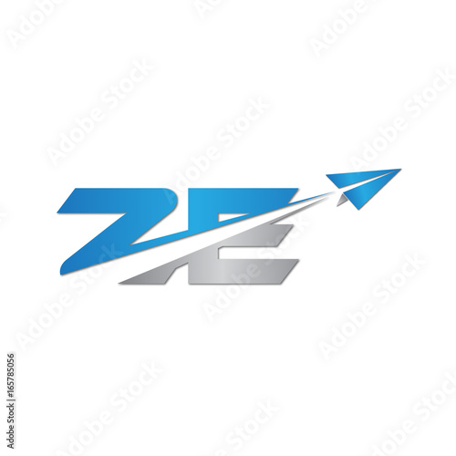 ZE initial letter logo origami paper plane