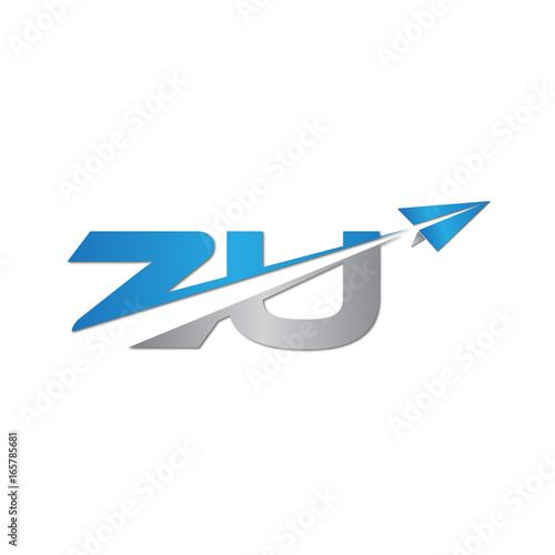 ZU initial letter logo origami paper plane