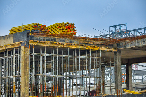 building site, construction of concrete designs, iron frame constructions