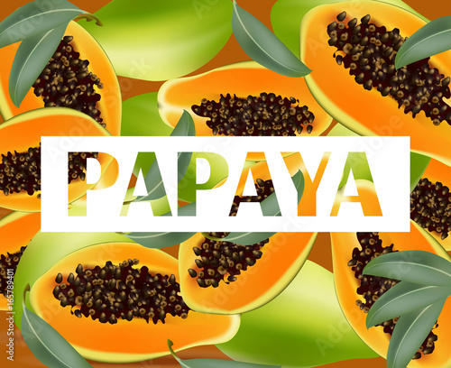 Papaya fruits pattern texture background. Summer tropical vector