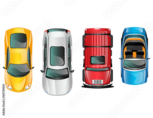 Different cars top view position set.
