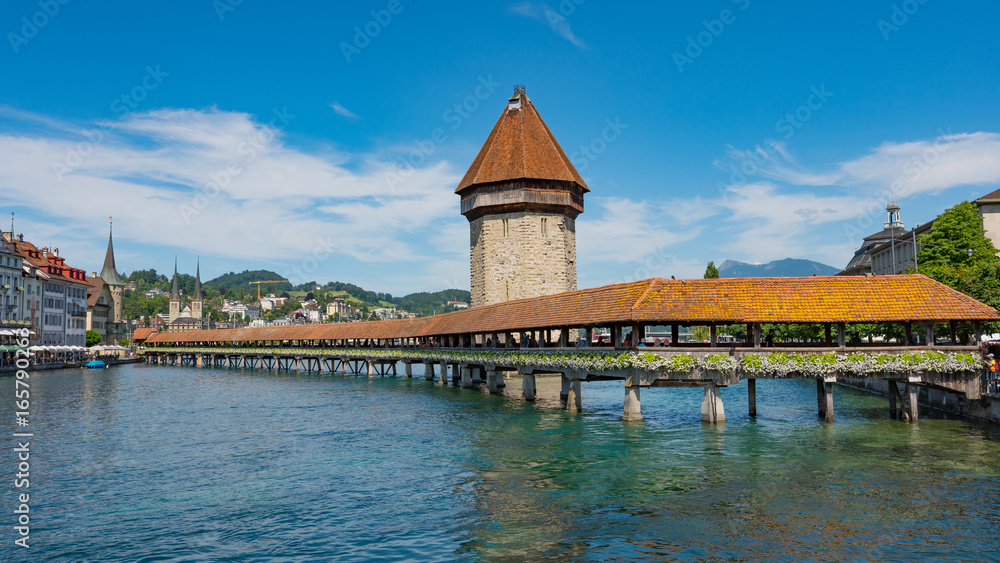 LUCERNE, SWITZERLAND: View of historic Lucerne city center, Switzerland. Lucerne is the capital of the canton of Lucerne and part of the district of the same name.