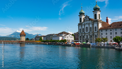 LUCERNE, SWITZERLAND: View of historic Lucerne city center, Switzerland. Lucerne is the capital of the canton of Lucerne and part of the district of the same name.