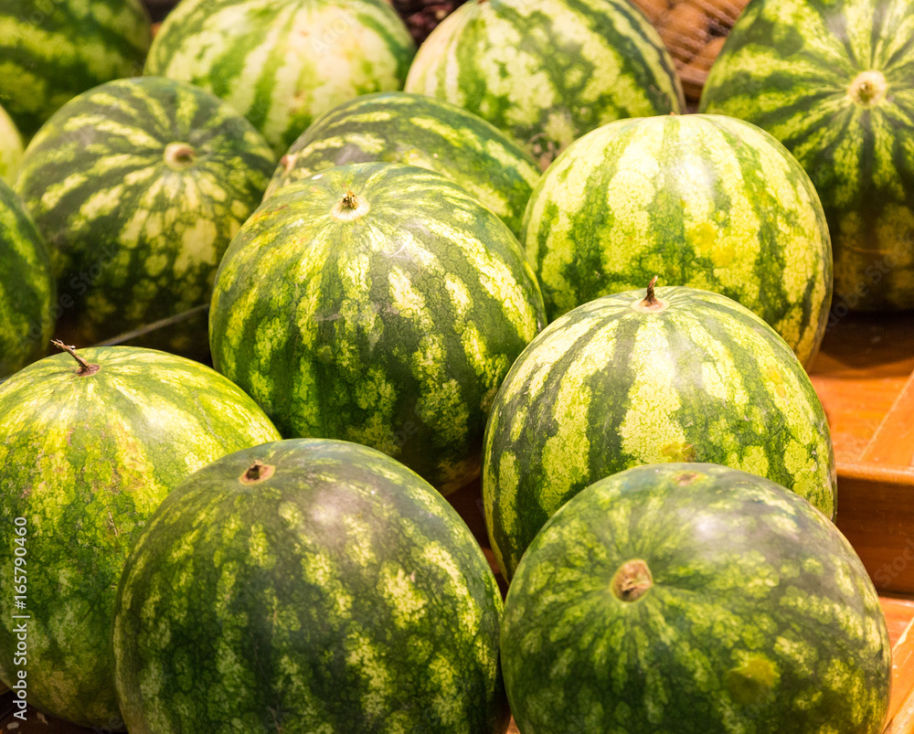 Round Green Watermelons in Market