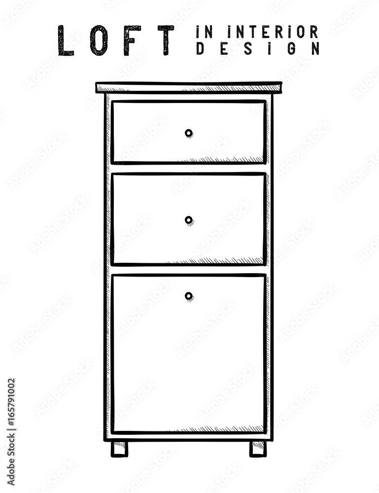 Nightstand. Outline. Loft in interior design eps 10 illustration Nightstand. Outline. Loft in interior design eps 10 illustration