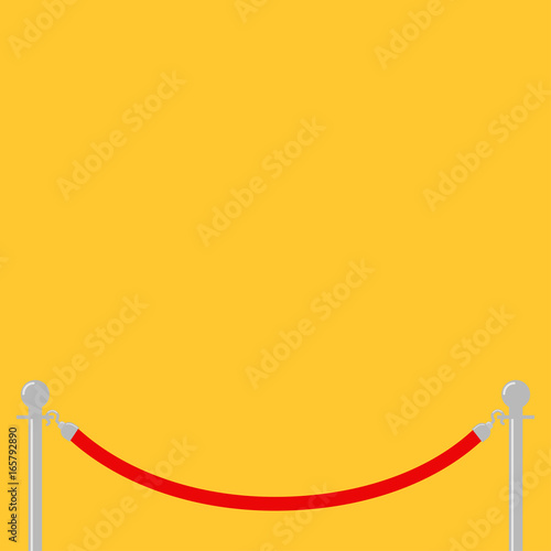 Red rope barrier stanchions turnstile facecontrol Yellow background Isolated. Template. Flat design