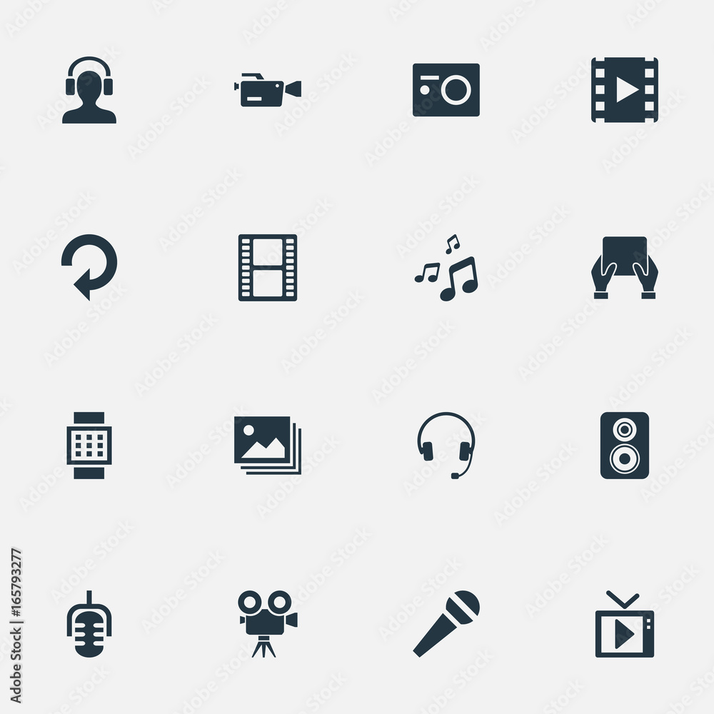 Vector Illustration Set Of Simple Media Icons. Elements Filmstrip