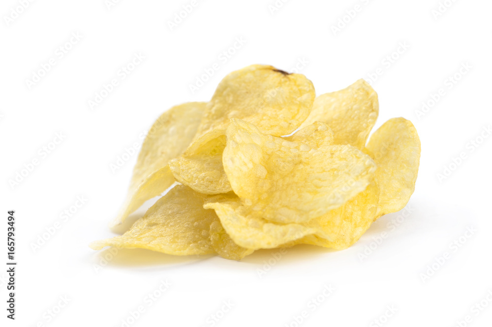 Heap of chips isolated on white background