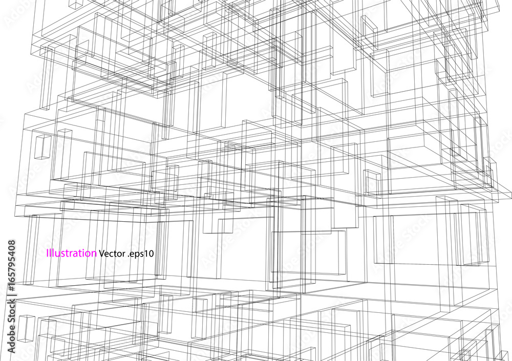 Obraz premium building structure architecture abstract drawing, 3d illustration vector