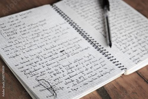 Travel diary open on a wooden table