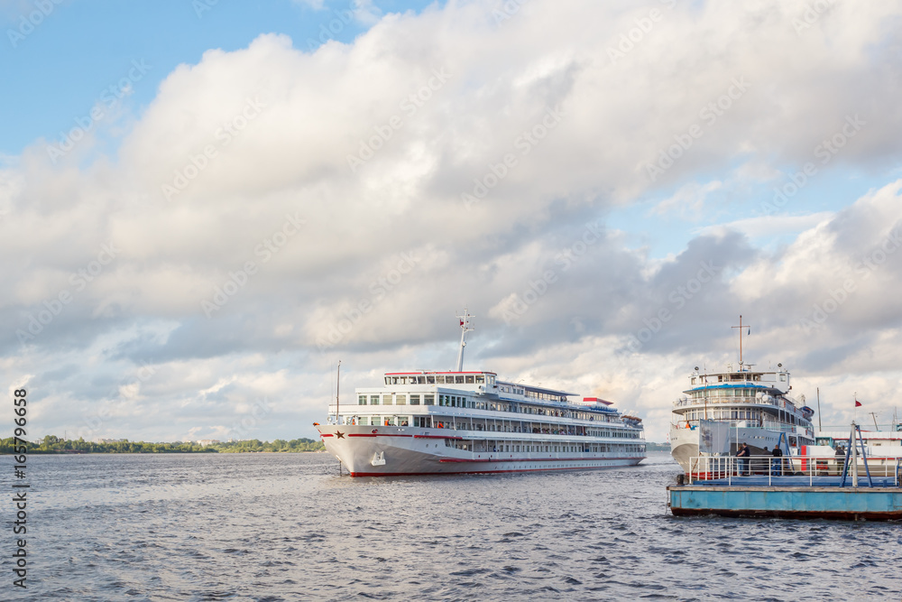 The four-deck motor ship goes on a voyage along the Volga The four-deck motor ship goes on a voyage along the Volga