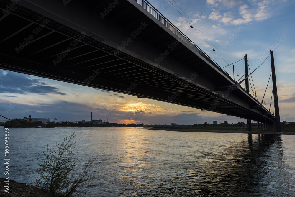 Oberkassel bridge at sunset in Dusseldorf, Germany