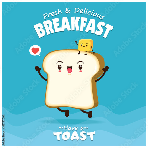 Vintage food poster design with bread & butter character.