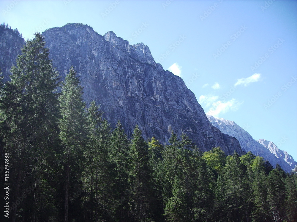 Obraz premium Felsmassiv auf dem Weg durch Reintal zur Zugspitze