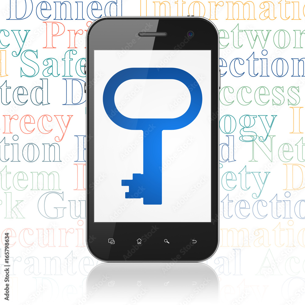 Protection concept: Smartphone with Key on display Protection concept: Smartphone with Key on display