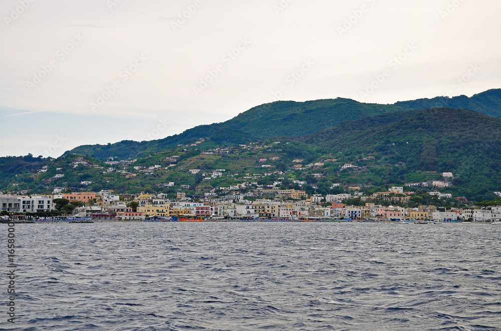 View of the city and mountains on the island of Ischia