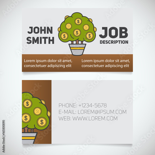 Business card print template with money tree logo