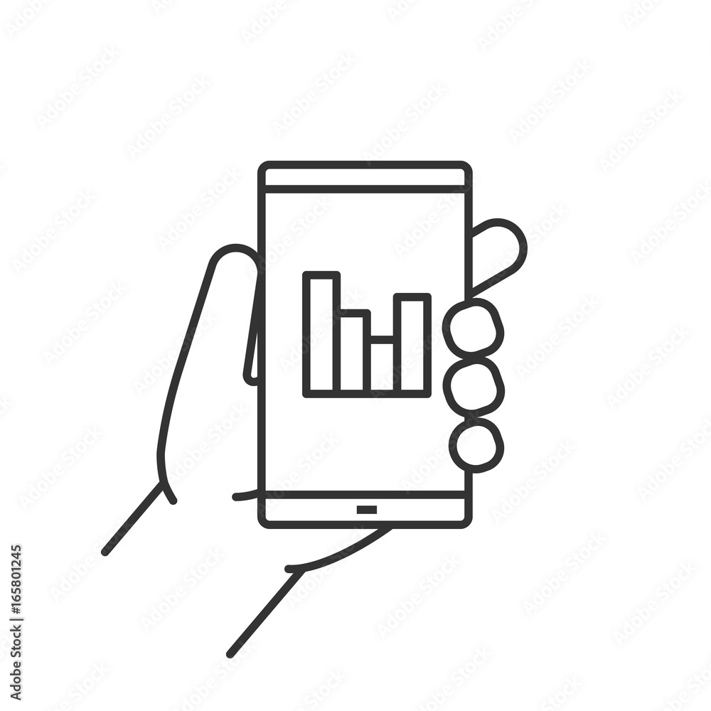 Hand holding smartphone linear icon Hand holding smartphone linear icon