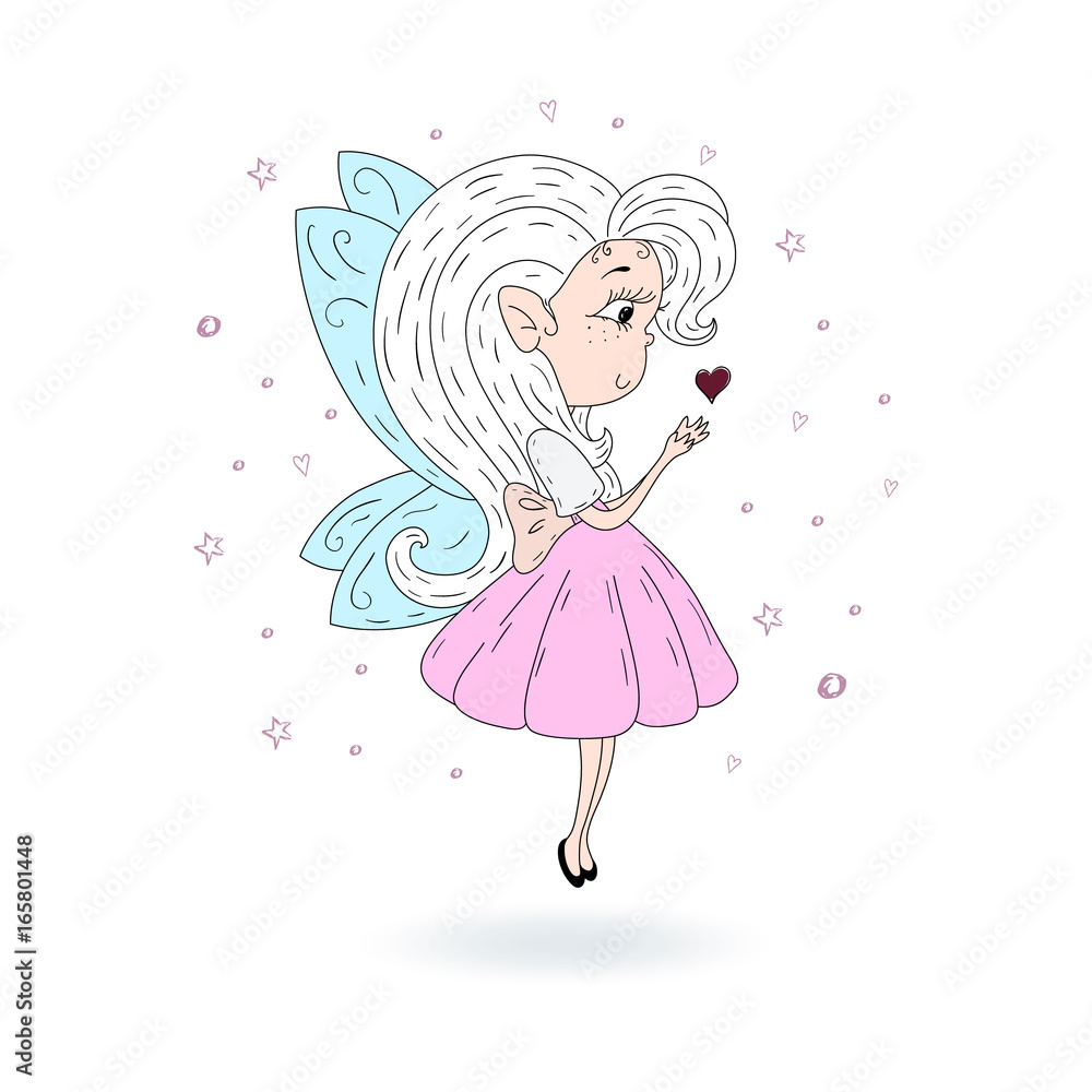Hand Drawn cute cartoon Fairy with heart vector illustration