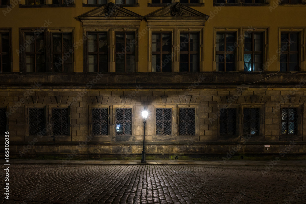 The old buildings in city Dresden at night