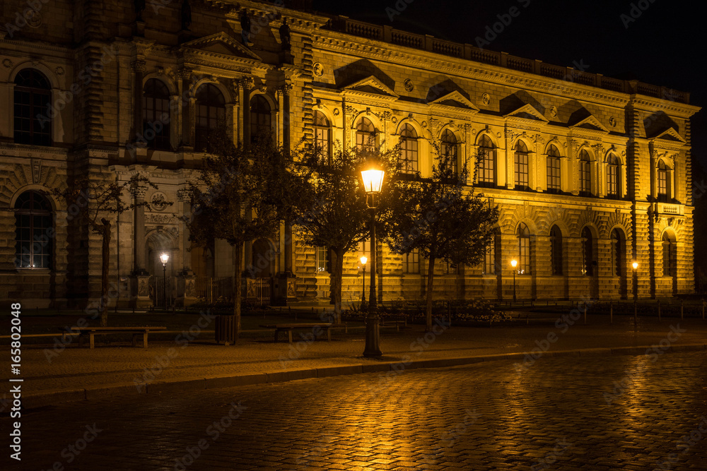 The old buildings in city Dresden at night