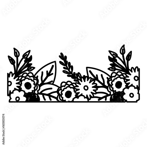 sketch contour of decorative inferior edge with beautiful flowers ornaments