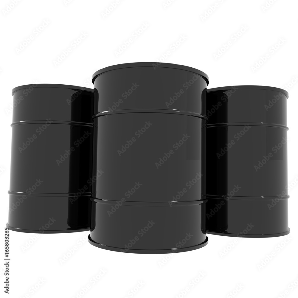 oil aluminum barrel in black on white in 3D rendering oil aluminum barrel in black on white in 3D rendering
