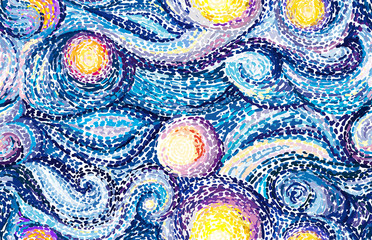 Keuken achterwand Mozaïek Van Gogh sterrennacht in mozaïekstijl  © spuvector