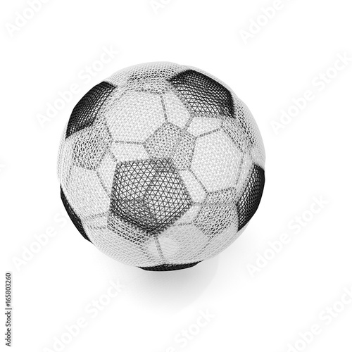 football wireframe black and white on isolated white in 3D rendering