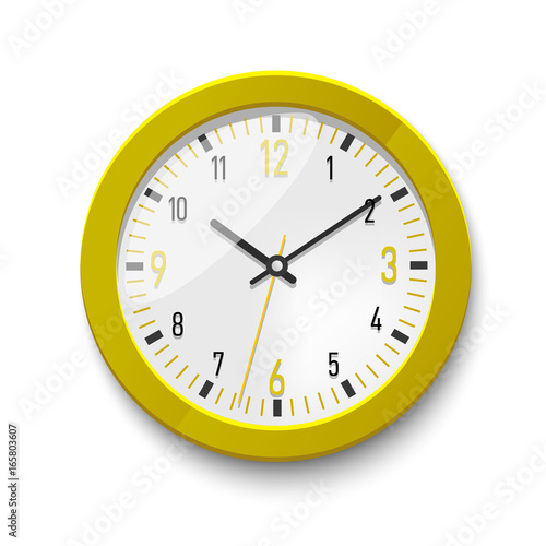 Yellow wall watch for promotion. Office accessories vector illustration mock up 