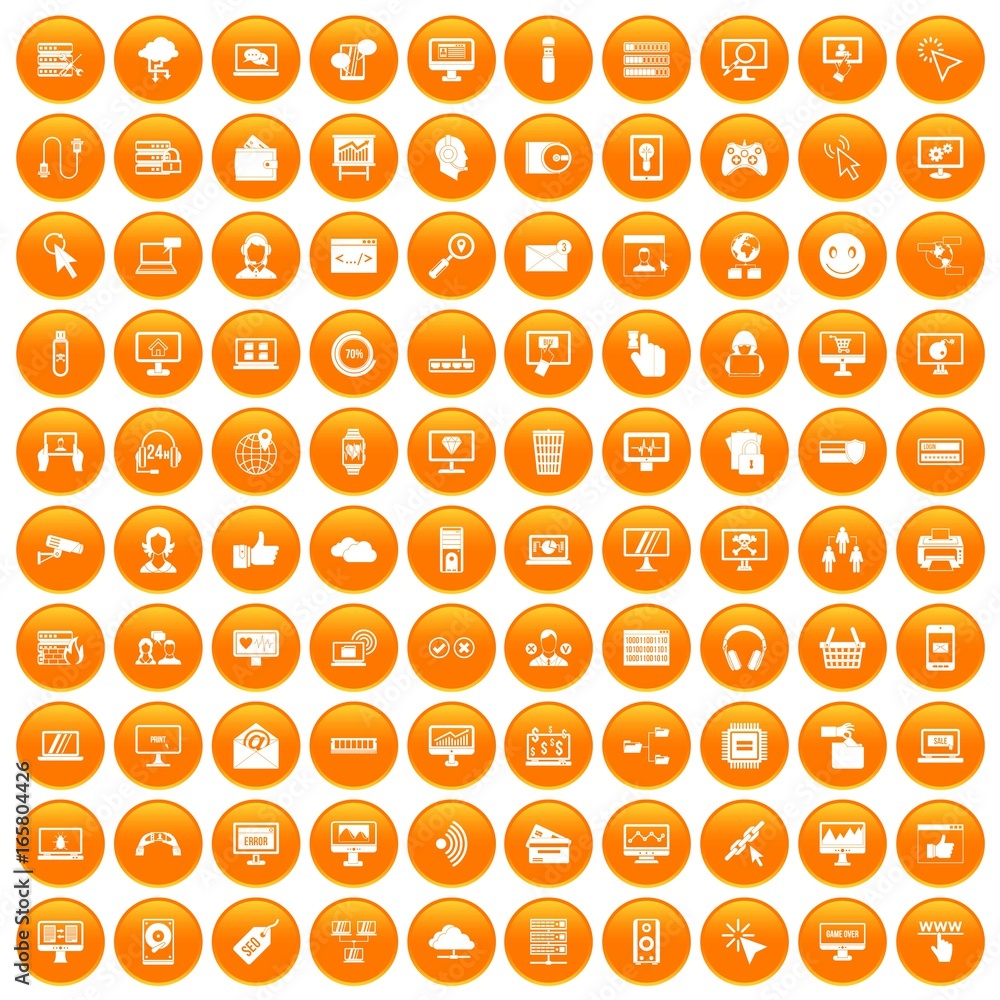 100 internet icons set orange