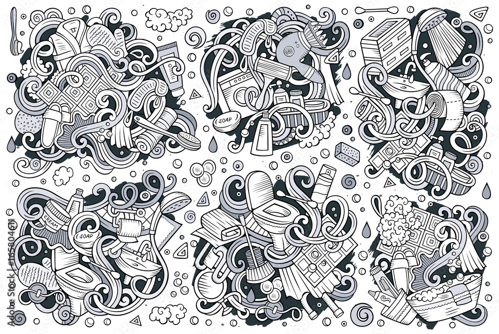 Vector set of Bathroom doodles designs Vector set of Bathroom doodles designs