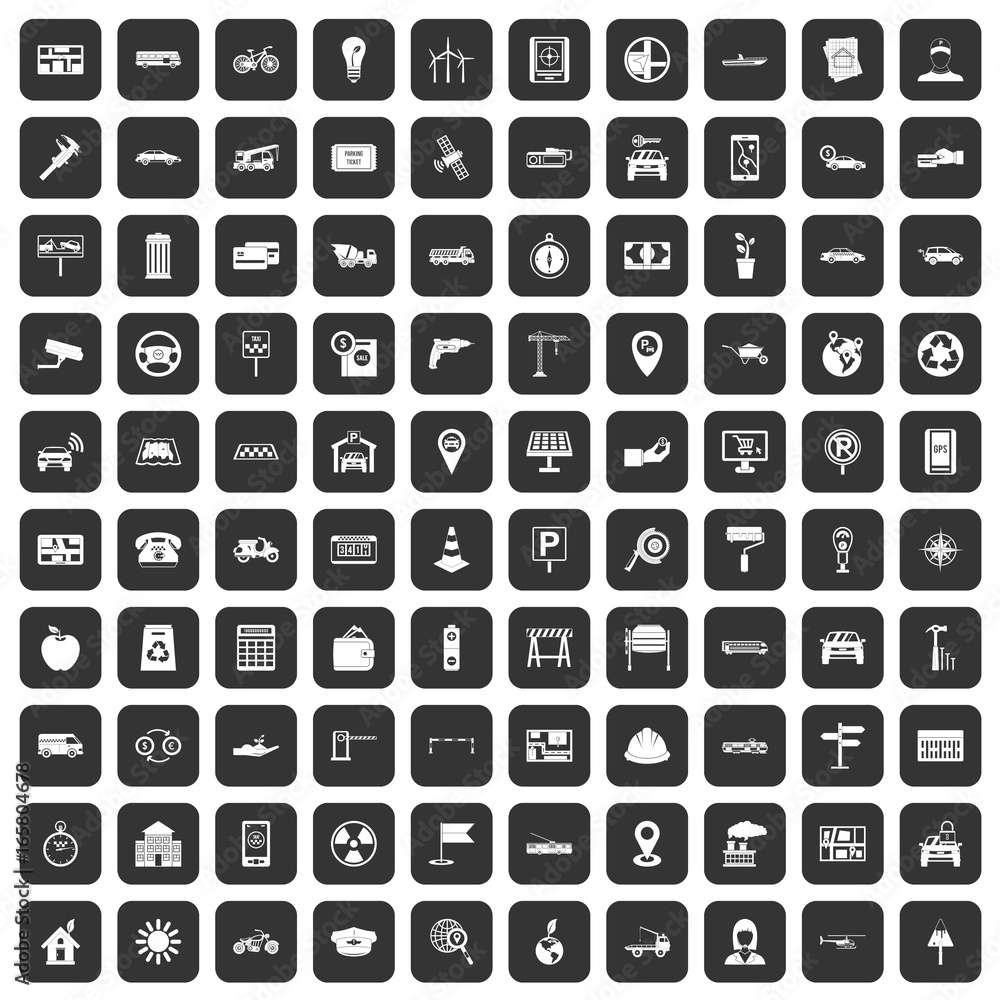 100 car icons set black 100 car icons set black