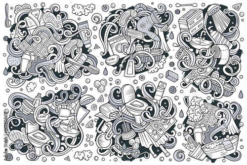 Vector set of Bathroom doodles designs