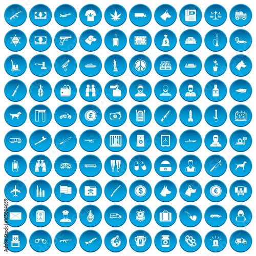 100 smuggling icons set blue