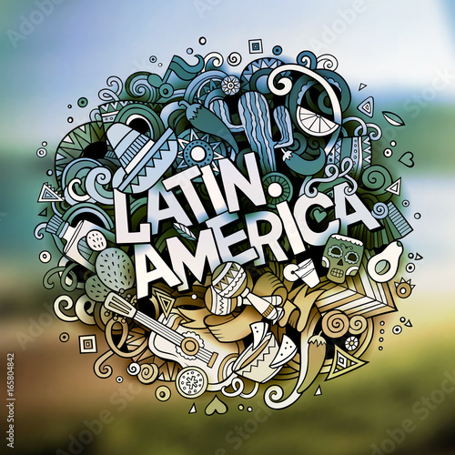 Cartoon vector hand drawn Doodle Latin America word illustration