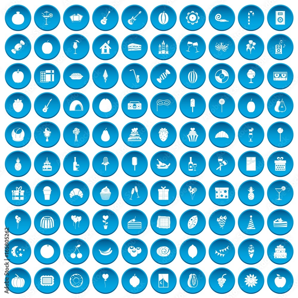 100 fruit party icons set blue 100 fruit party icons set blue