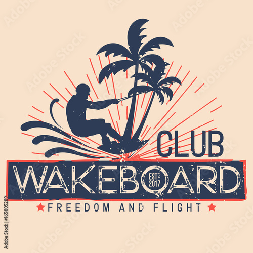Vector logo wakeboard club in vintage style for your unique design, printing on T-shirts or the Internet