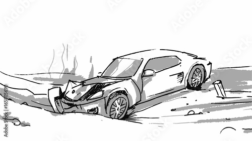 Car crashed in an accident Vector sketch illustration for advertise, insurance company, storyboard, projects